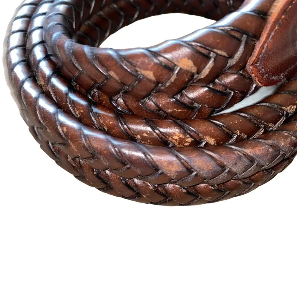 Fossil Genuine Leather Rope Belt Country Western Brown with gold hardware sz 38